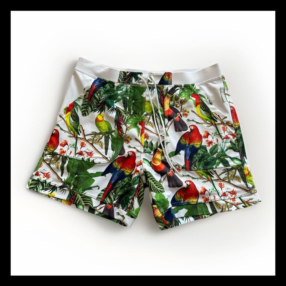 Taddlee Tropical Birds Briefs Swim Trunks Bathing Suits White Men’s Sz L